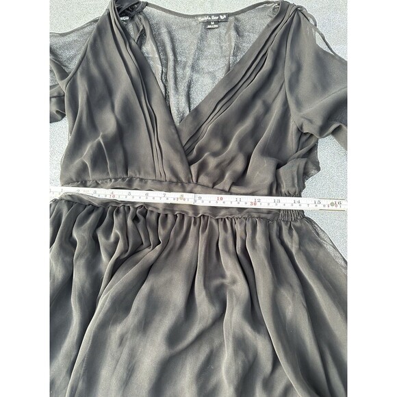 Double Zero Black Chiffon Dress Cold Shoulder Elastic Waist Sheer Back Size M - Picture 5 of 10